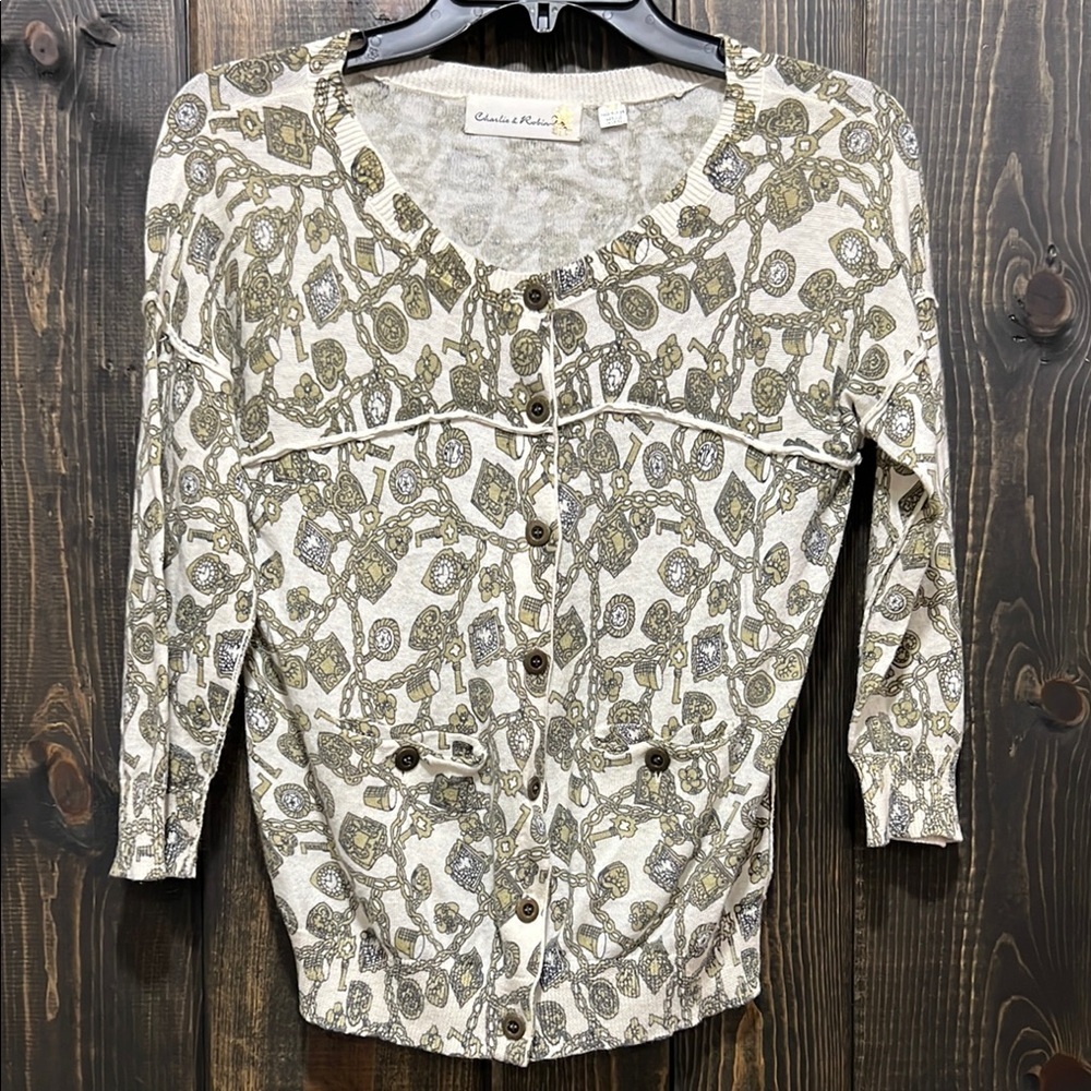 Anthropologie‎ Charlie & Robin Cardigan XS Cashmere Blend Charmed Graphic Boho